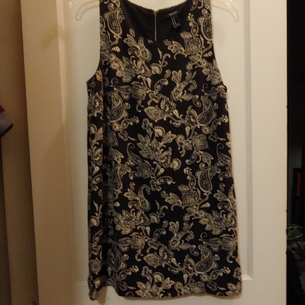 Forever 21 A-line mini dress. Black/cream floral.